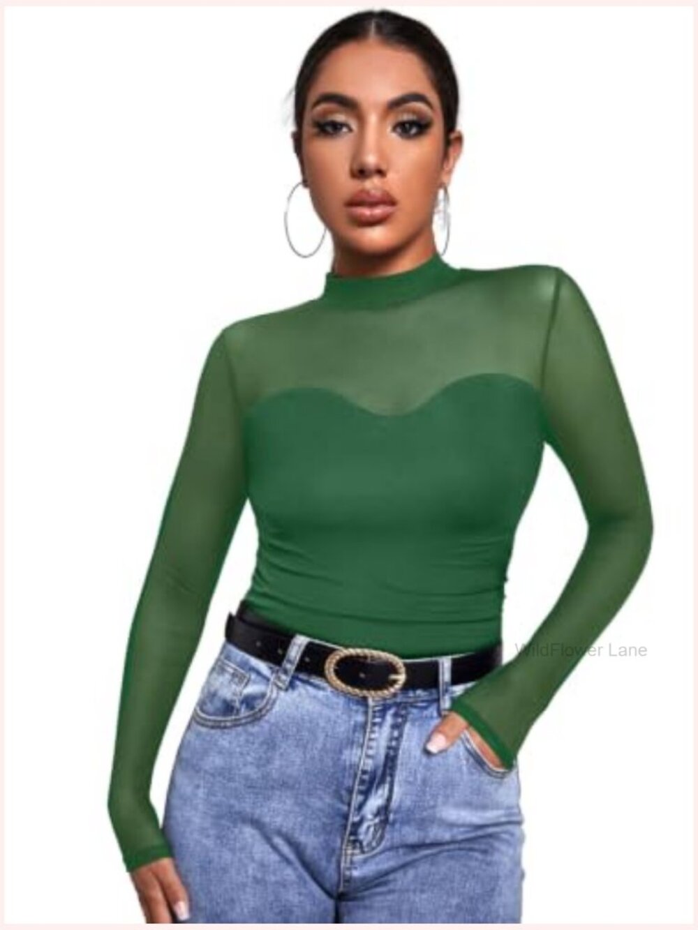 Sexy Mesh Long Sleeve Turtleneck Sheer Ruched Going Out Top Blouse - Picture 3 of 5